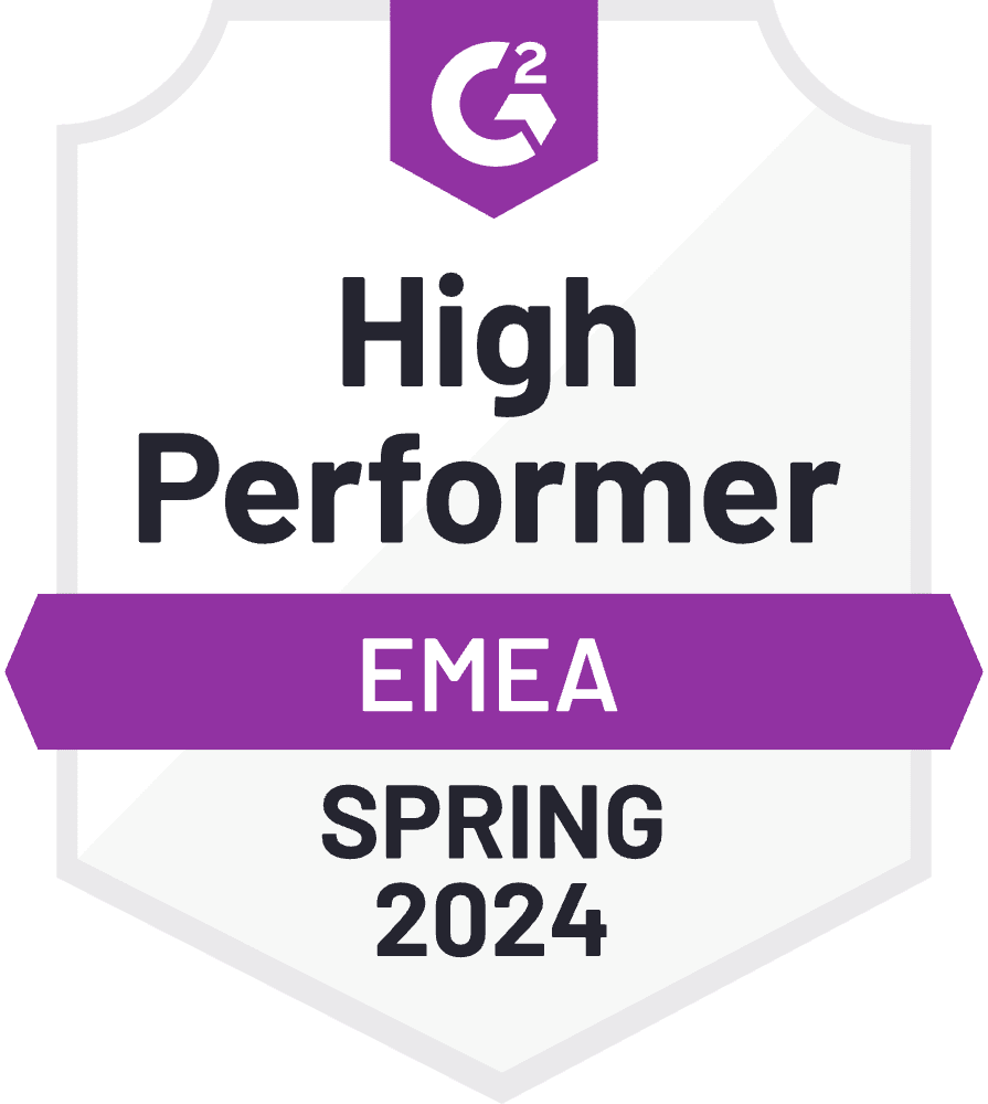 G2 High Performer EMEA Spring 2024 award.