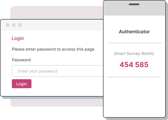 Graphic showing login and authentication screens.