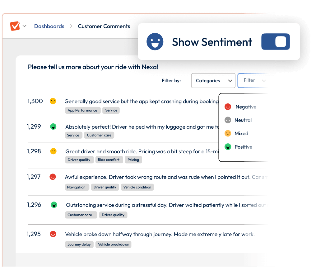 Screenshot showing automatic sentiment categorisation.