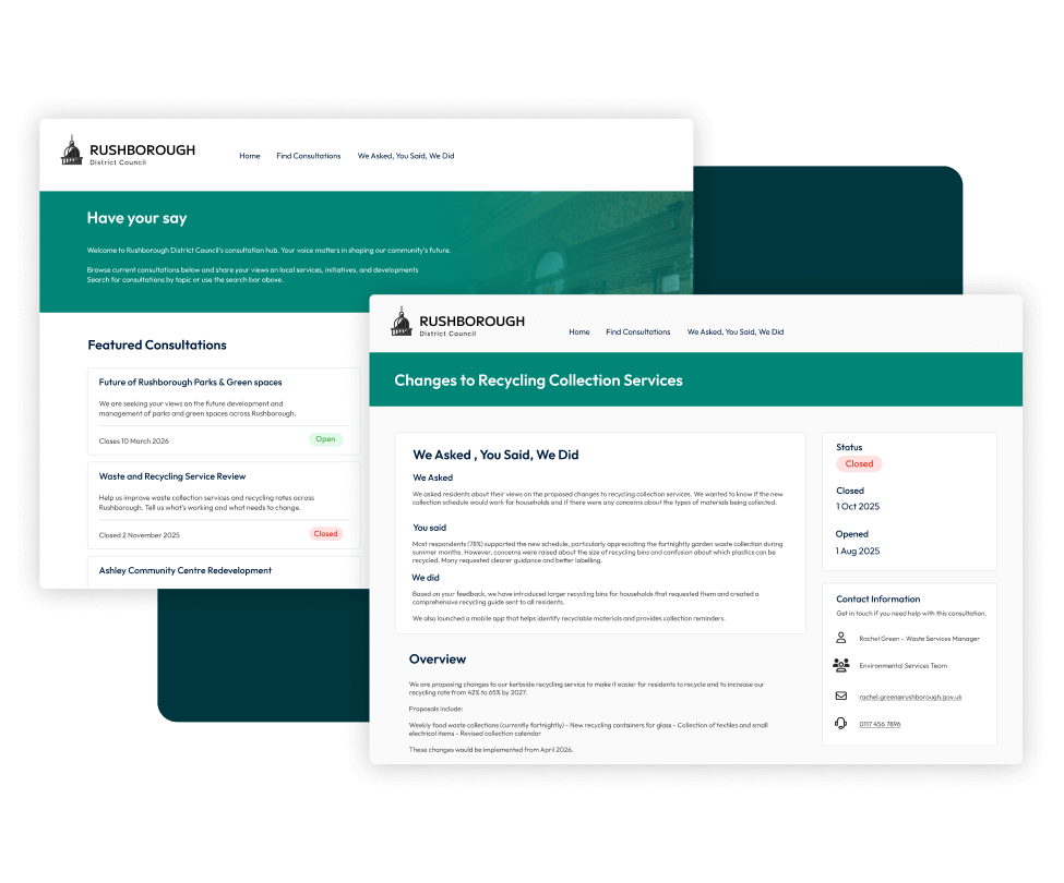 Screenshot of a consultation hub showing consultation summary information.